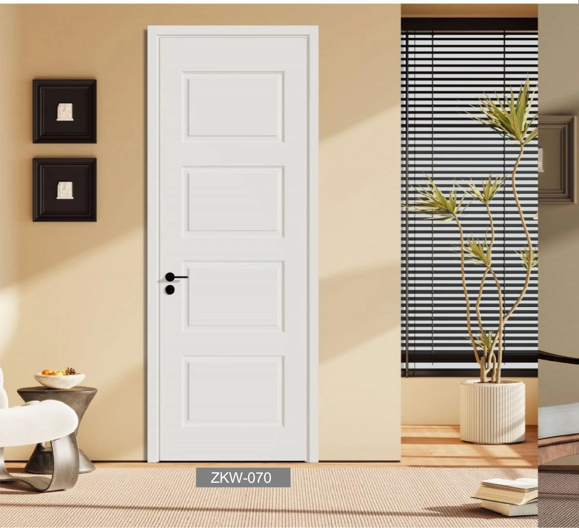 White three-panel WPC interior door