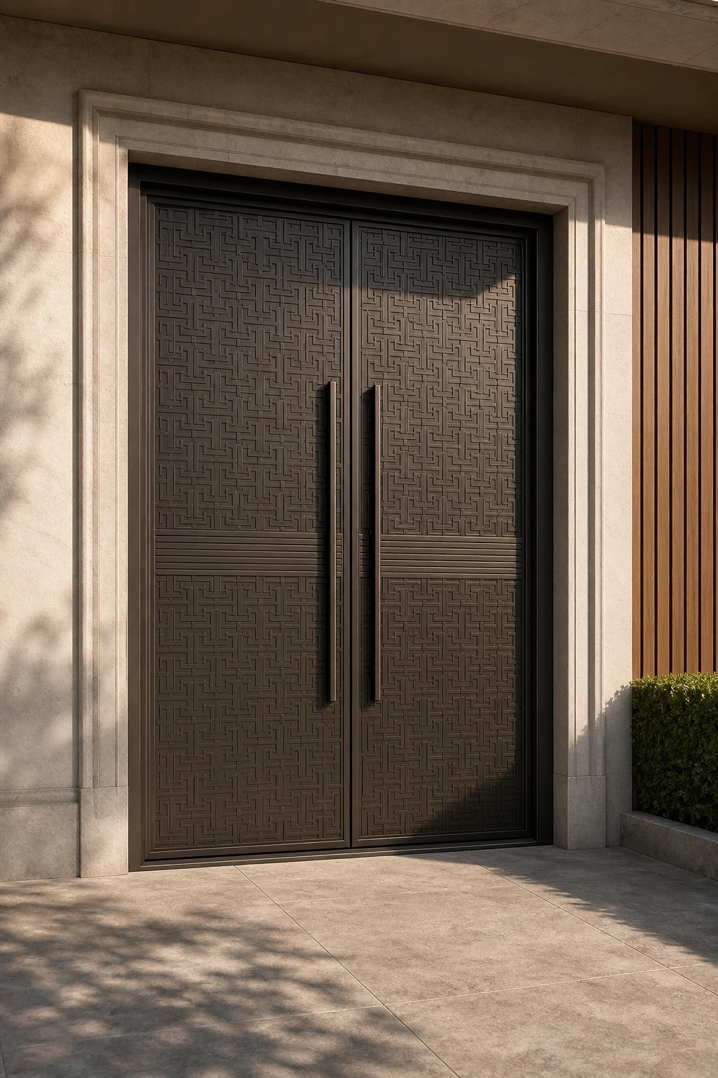 Cast aluminum entrance design in a stone doorway