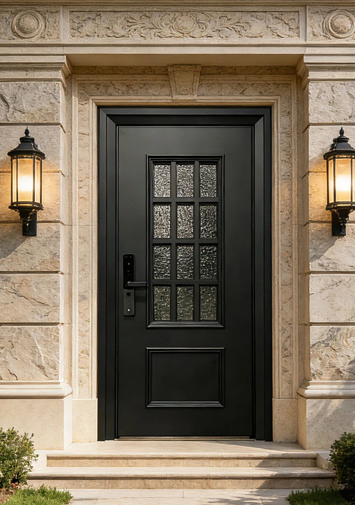 Grille and panel entrance