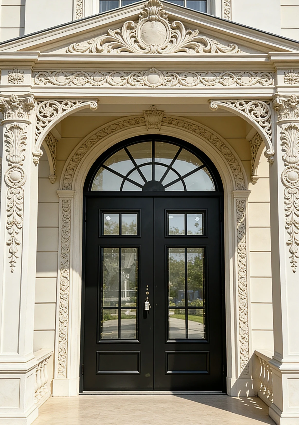 Arched transom double entrance