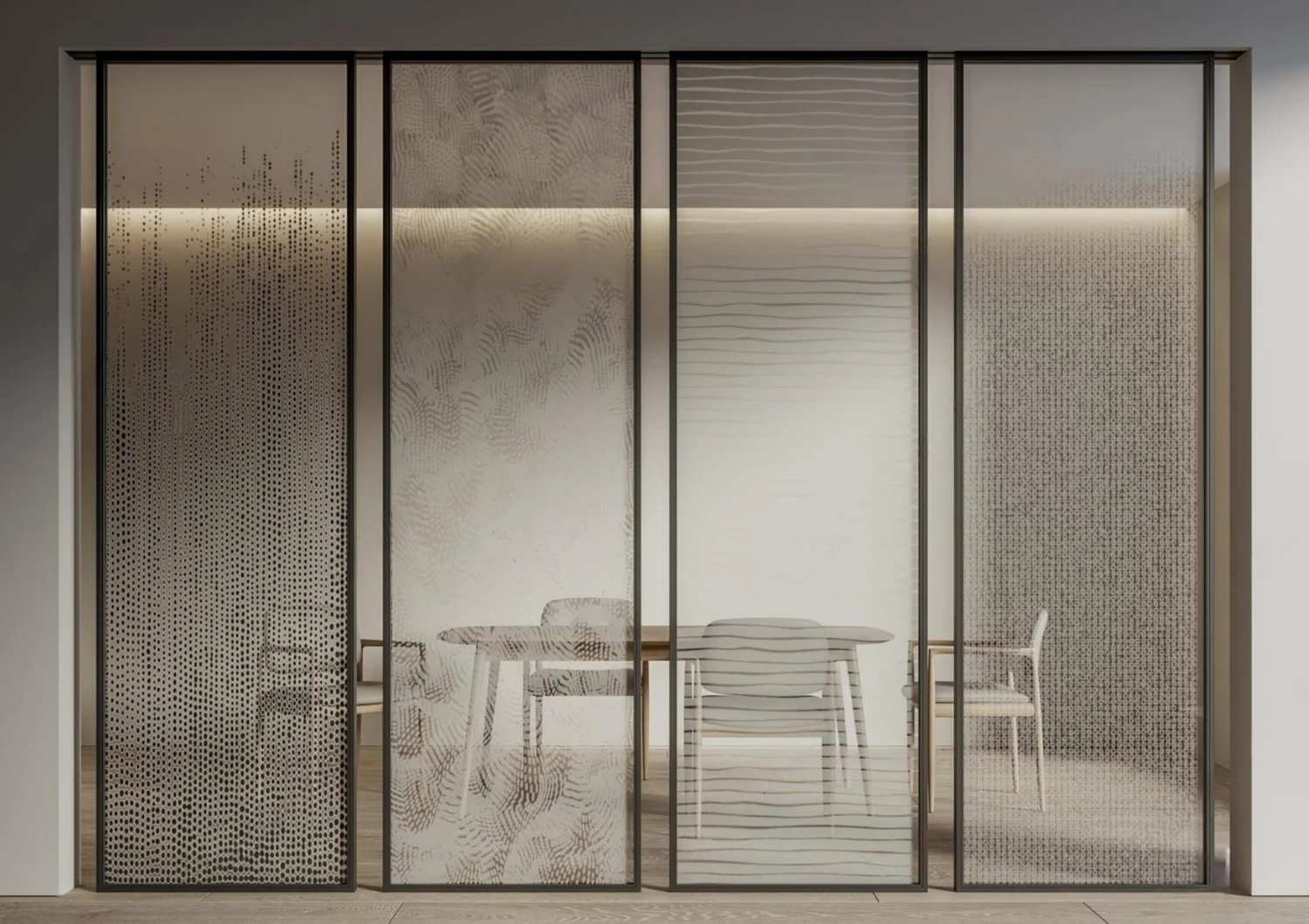 Minimal glazed room divider