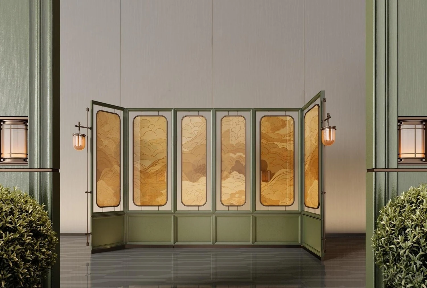 Amber-toned folding screen