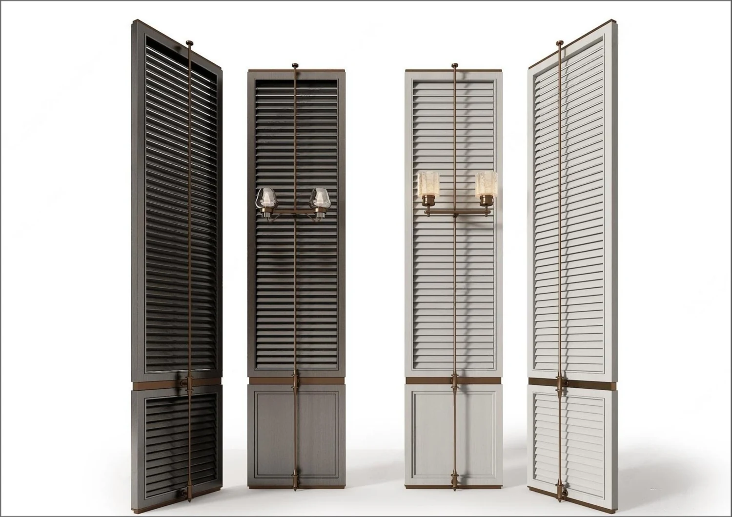 Dark slatted folding screen