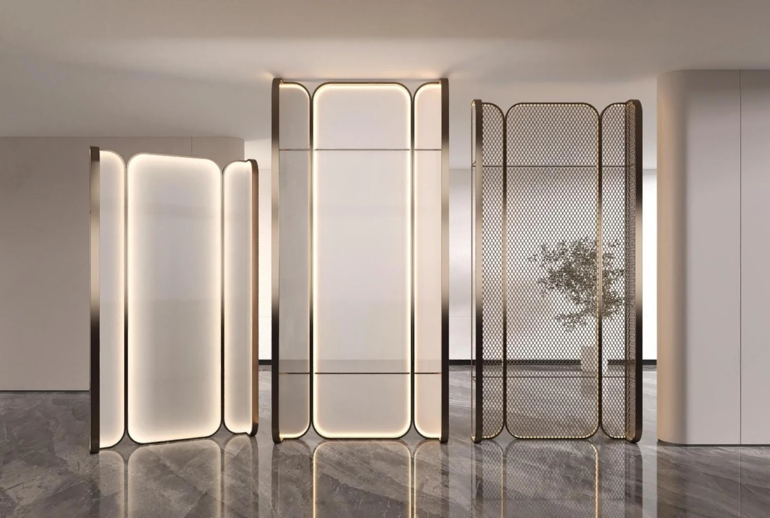 Rounded metal frame interior divider reference