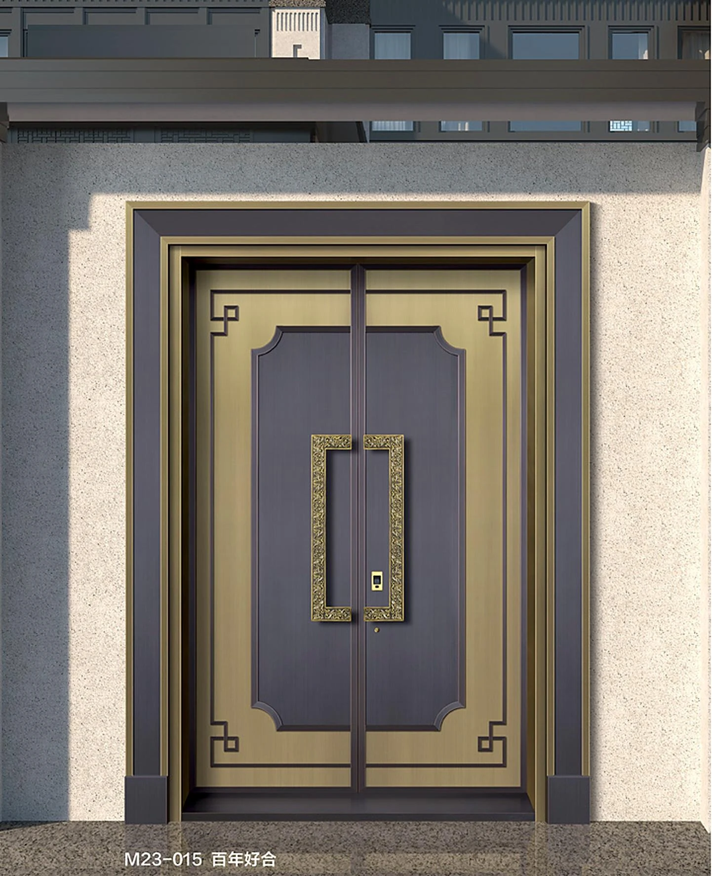 Stepped gold-frame copper entrance
