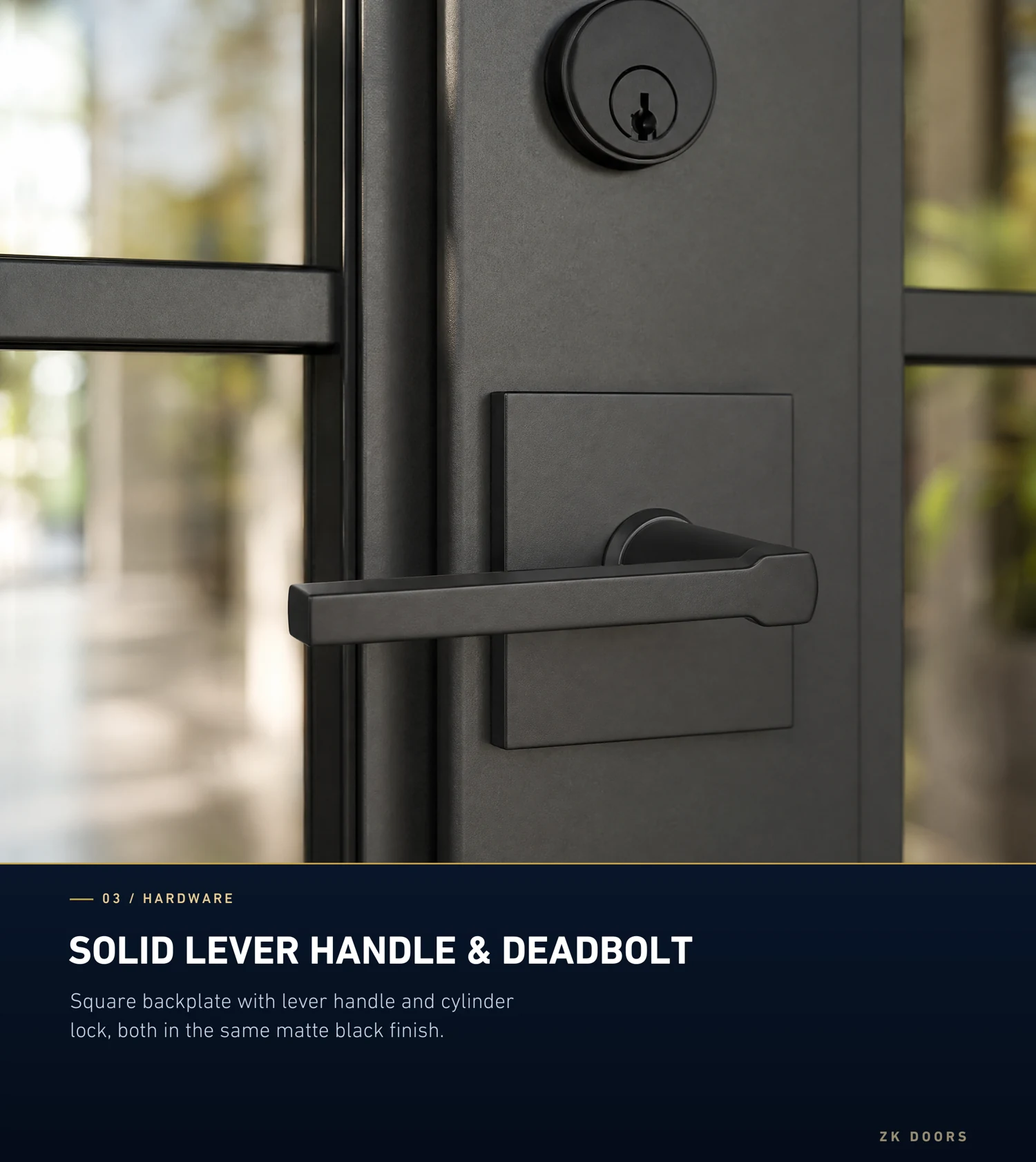 French-style hinged glass-door handle and cylinder illustration