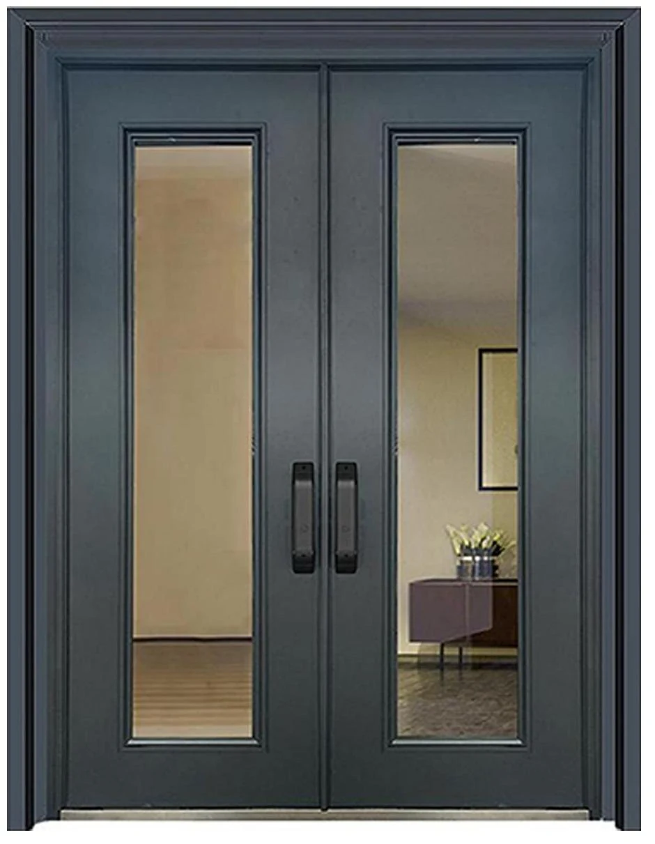 Tall clear-glazed double entrance