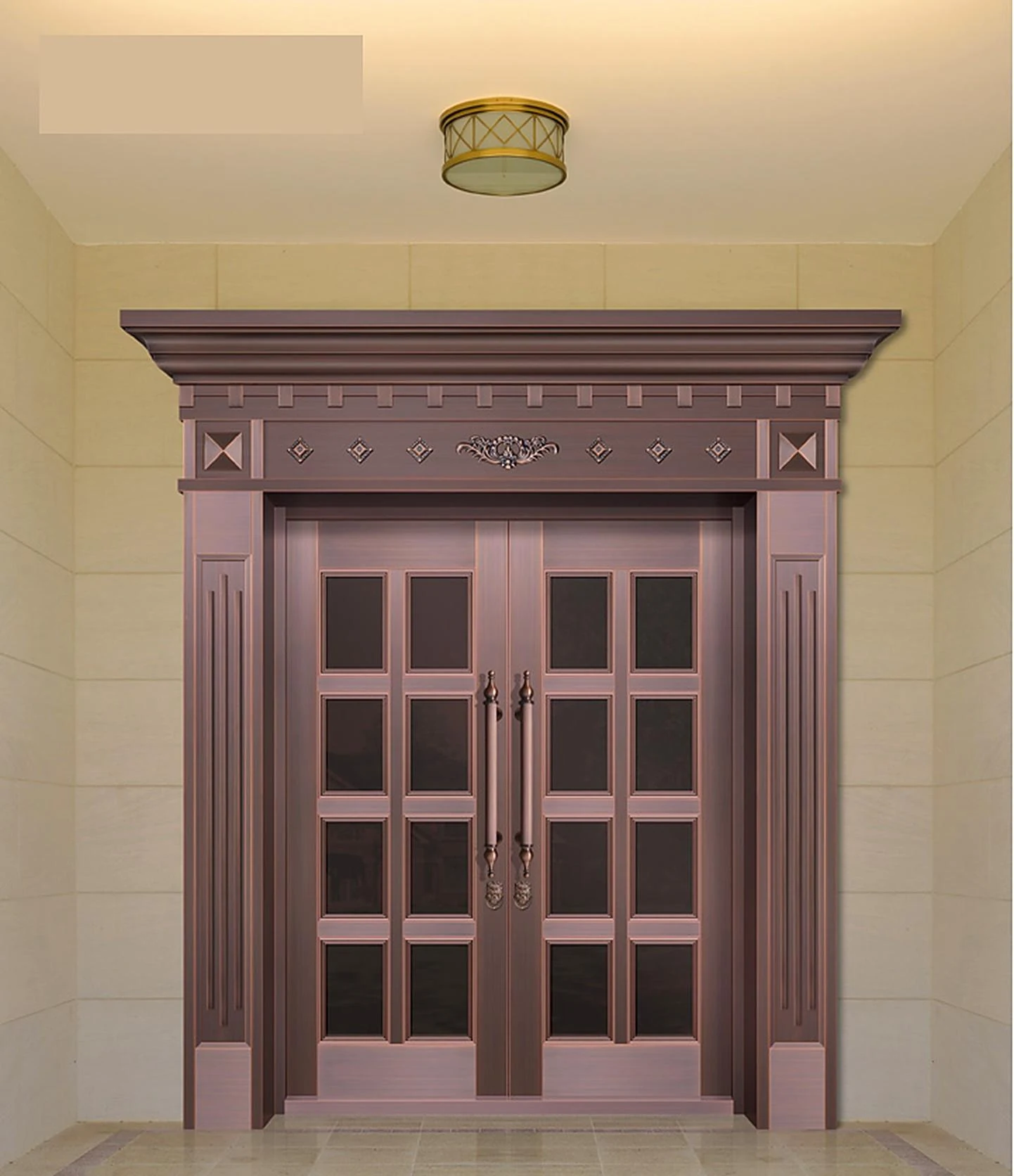 Gridded glazed copper entrance