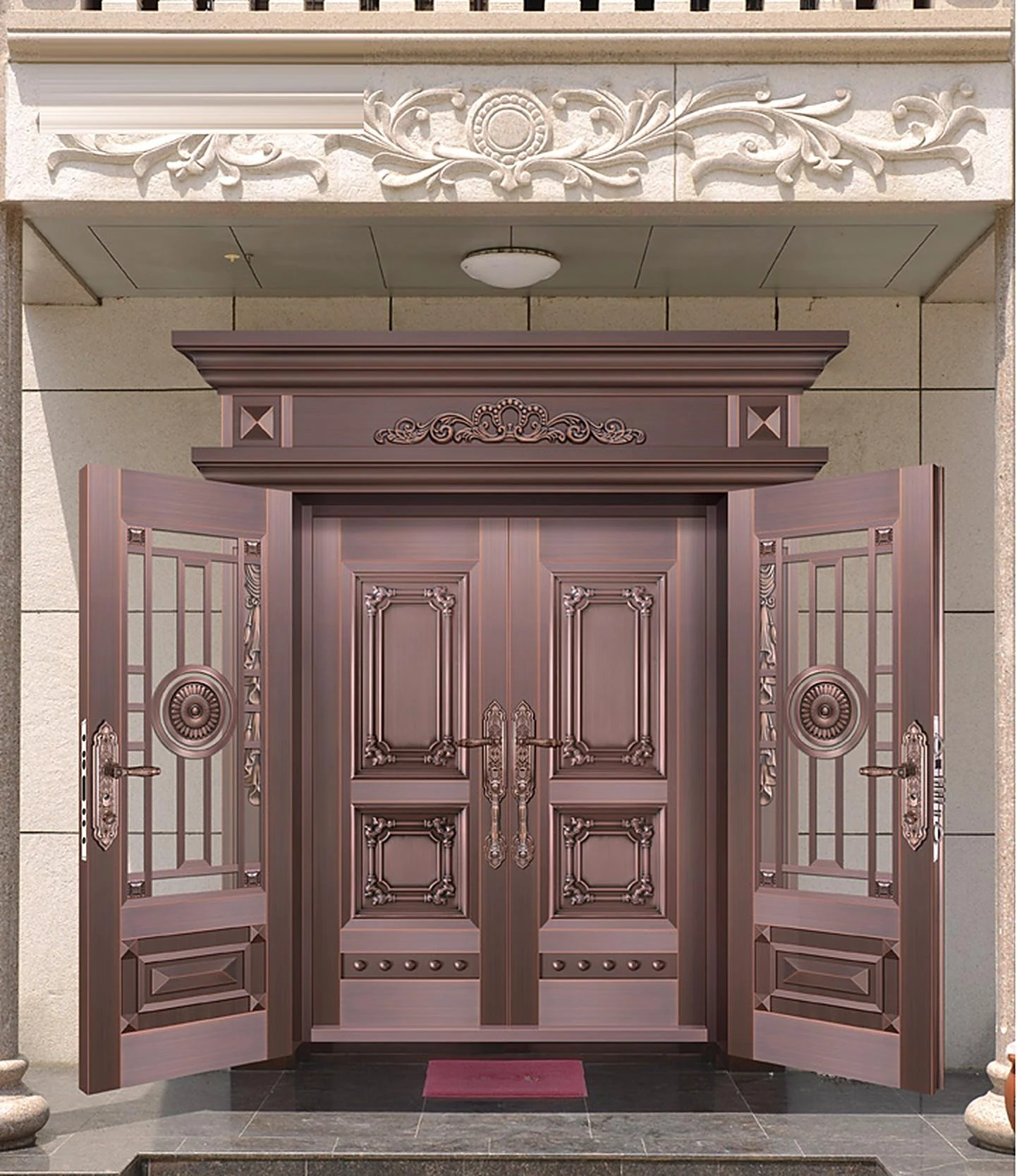 Grand framed copper entrance with side panels