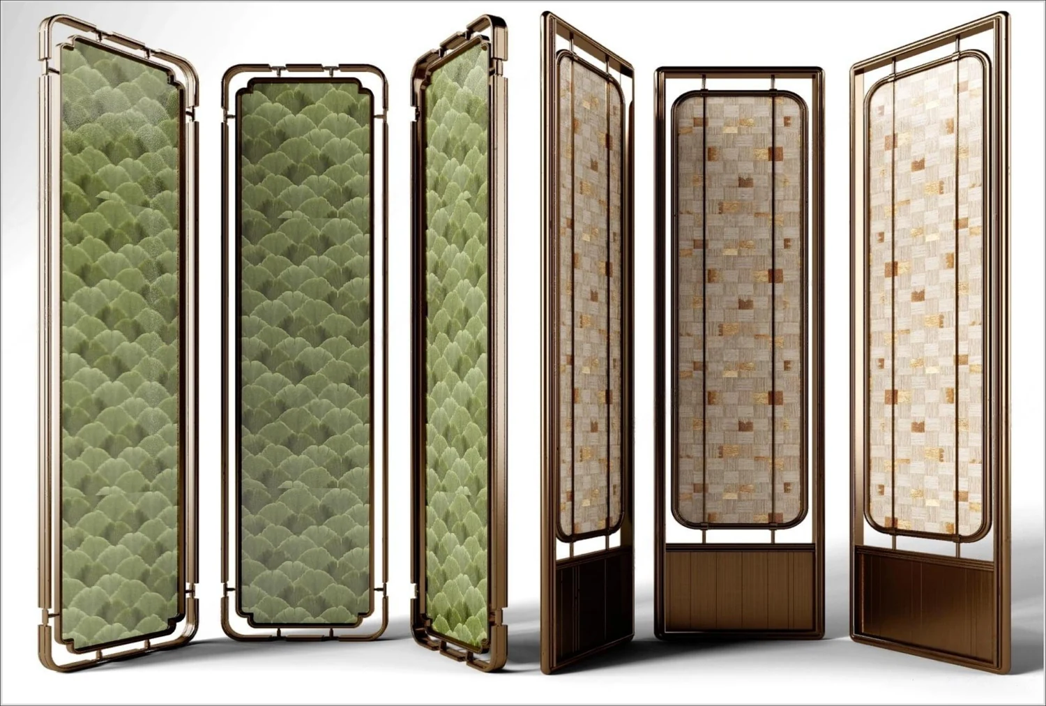 Green stone-pattern framed folding screen