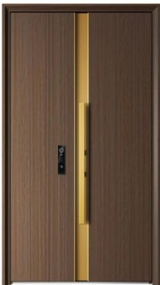 Wood-tone double entrance with gold centre